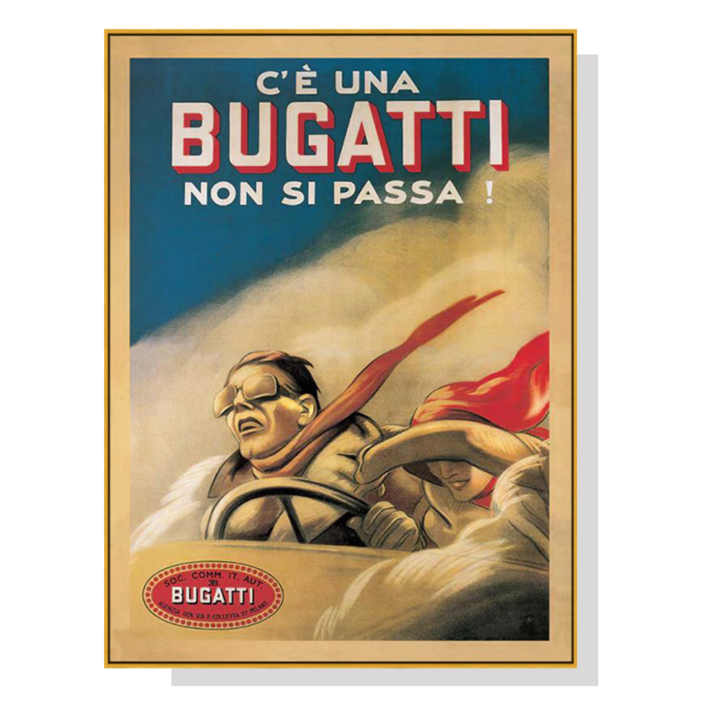 Wall Art Bugatti 60cmx90cm Gold Frame Canvas