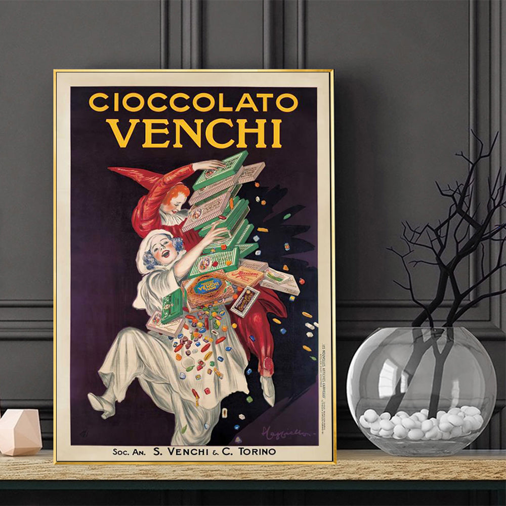 Wall Art 40cmx60cm - Cioccolato Venchi Vintage with Gold Frame Canvas