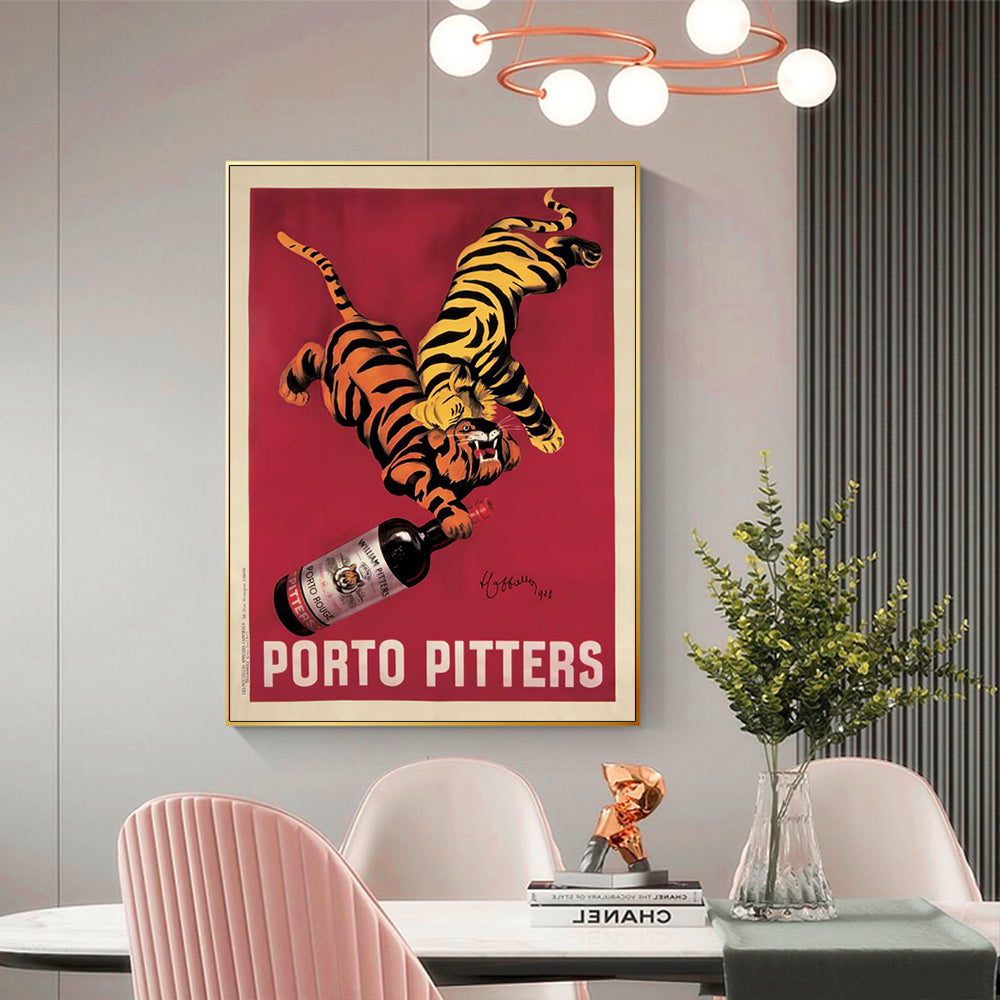 Wall Art 90cmx135cm - Porto Pitters Vintage with Gold Frame Canvas