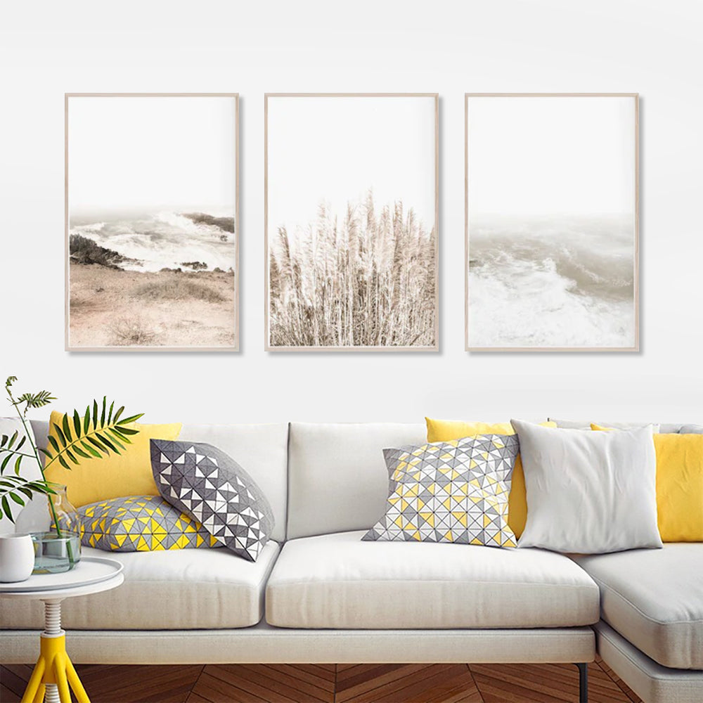 Wall Art Coastal Beach 3-Piece Set 50x70cm Wood Frame Canvas
