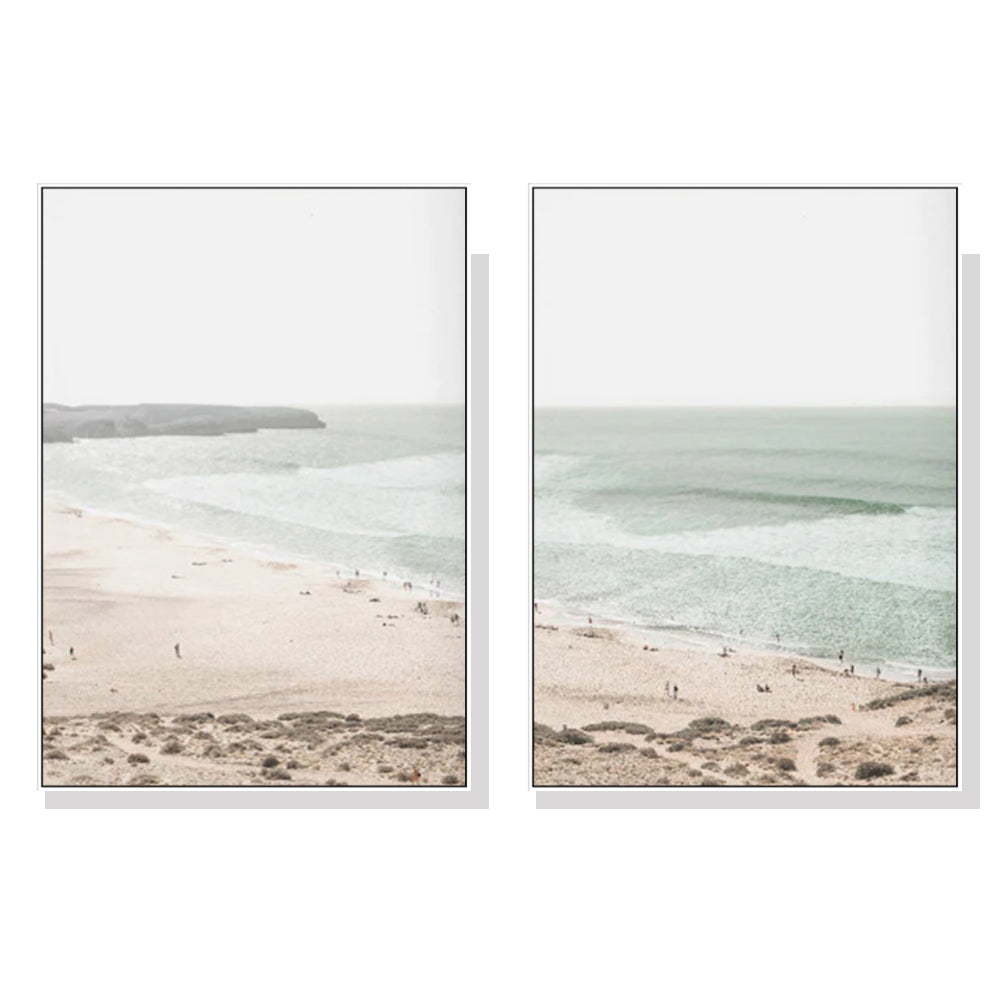 Wall Art Coastal Prints 2-Piece Set 60x90cm White Frame Canvas