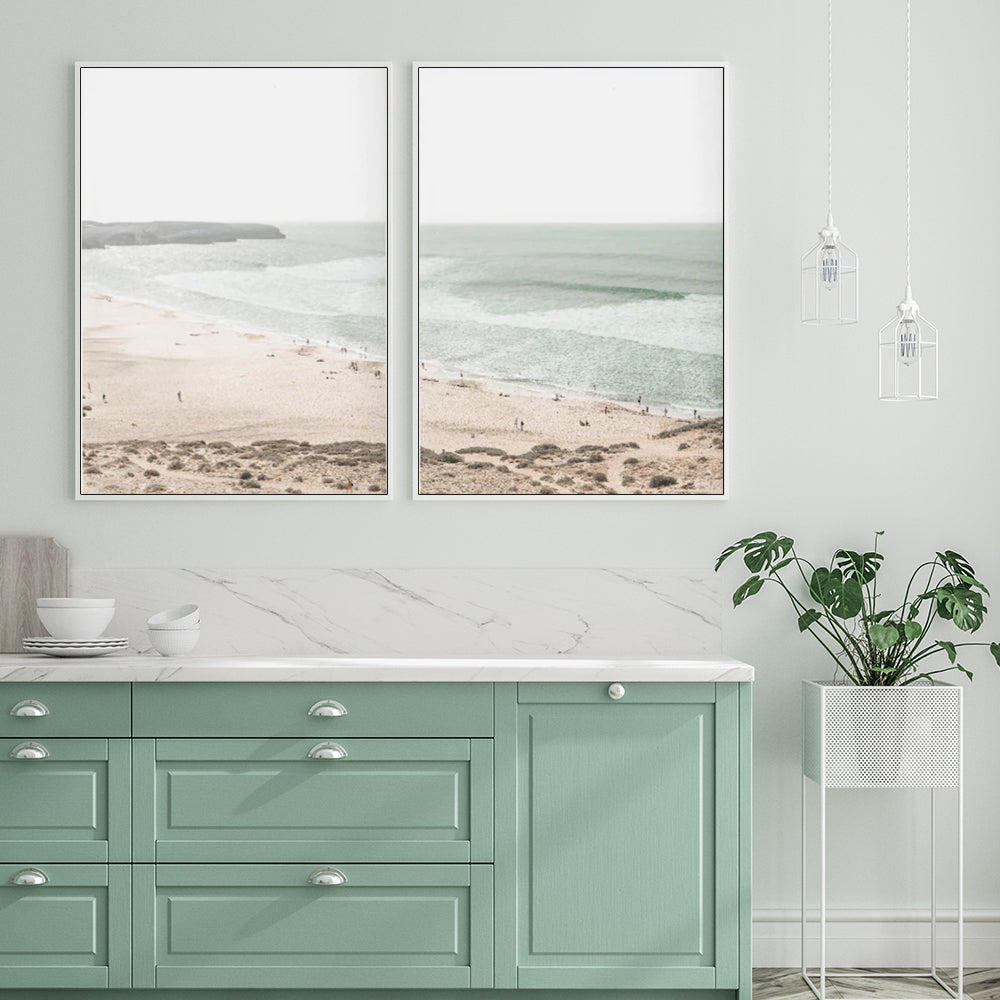 Wall Art Coastal Prints 2-Piece Set 70x100cm White Frame Canvas