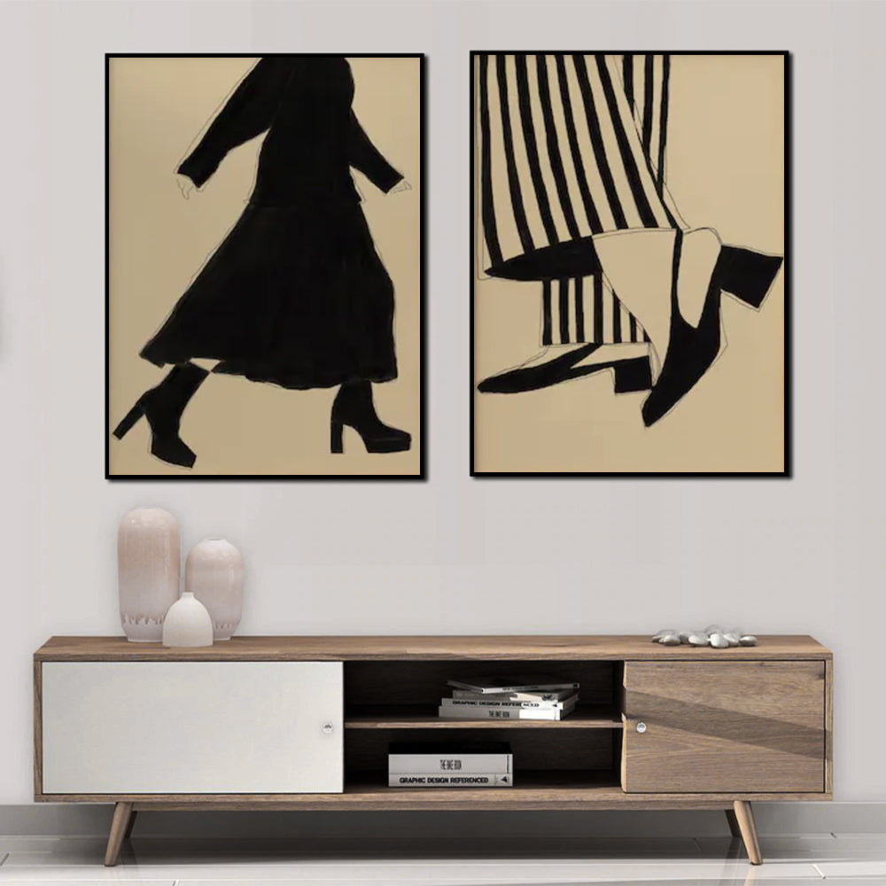 Wall Art Fashion Illustration 2-Piece Set 60x90cm Black Frame Canvas