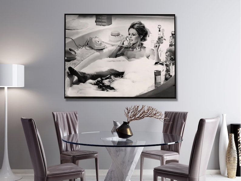 Wall Art Brigitte Bardot in the Bath Poster 100x150CM Black Frame Canvas