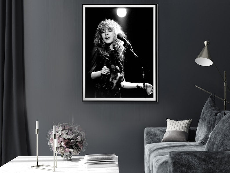 Wall Art 30cmx40cm Young Stevie Nicks in Concert Poster, Black Frame Canvas