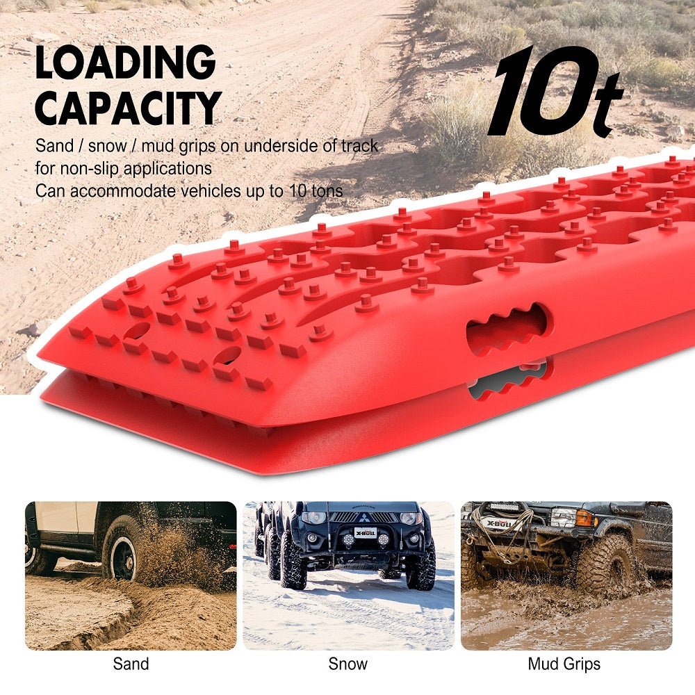 Recovery tracks 10T 2 Pairs/ Sand tracks/ Mud tracks/  Mounting Bolts Pins Gen 2.0 -Red