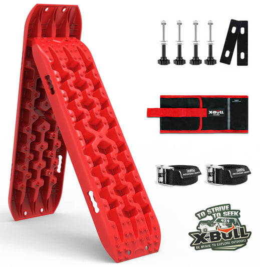 X-BULL 2PCS Recovery Tracks Snow Tracks Mud tracks 4WD With 4PC mounting bolts Red