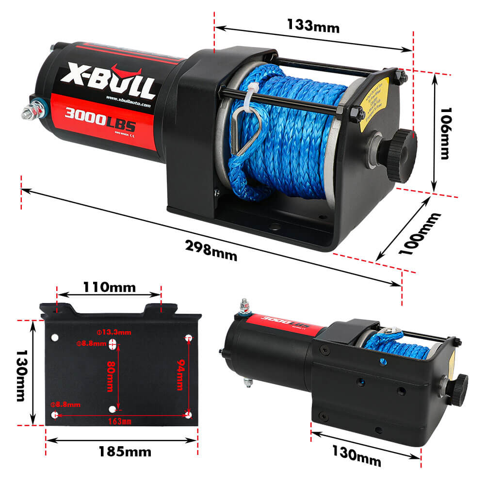 12V Electric Winch 3000LB ATV Winch Boat Trailer Winch Synthetic Rope