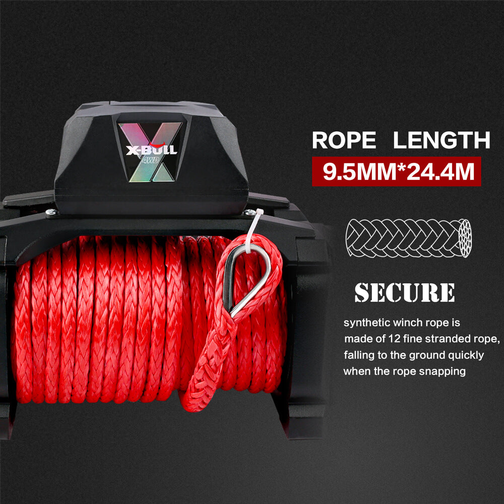 12V Winch 14500LBS synthetic rope with 4PCS Recovery Tracks Gen3.0 Black