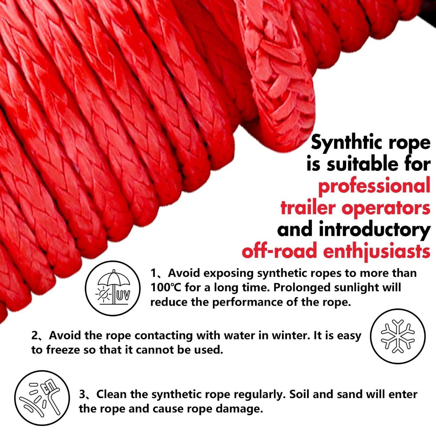 4WD Winch 14500LBS 12V synthetic rope with 2 Pairs Recovery Tracks Gen2.0 Red