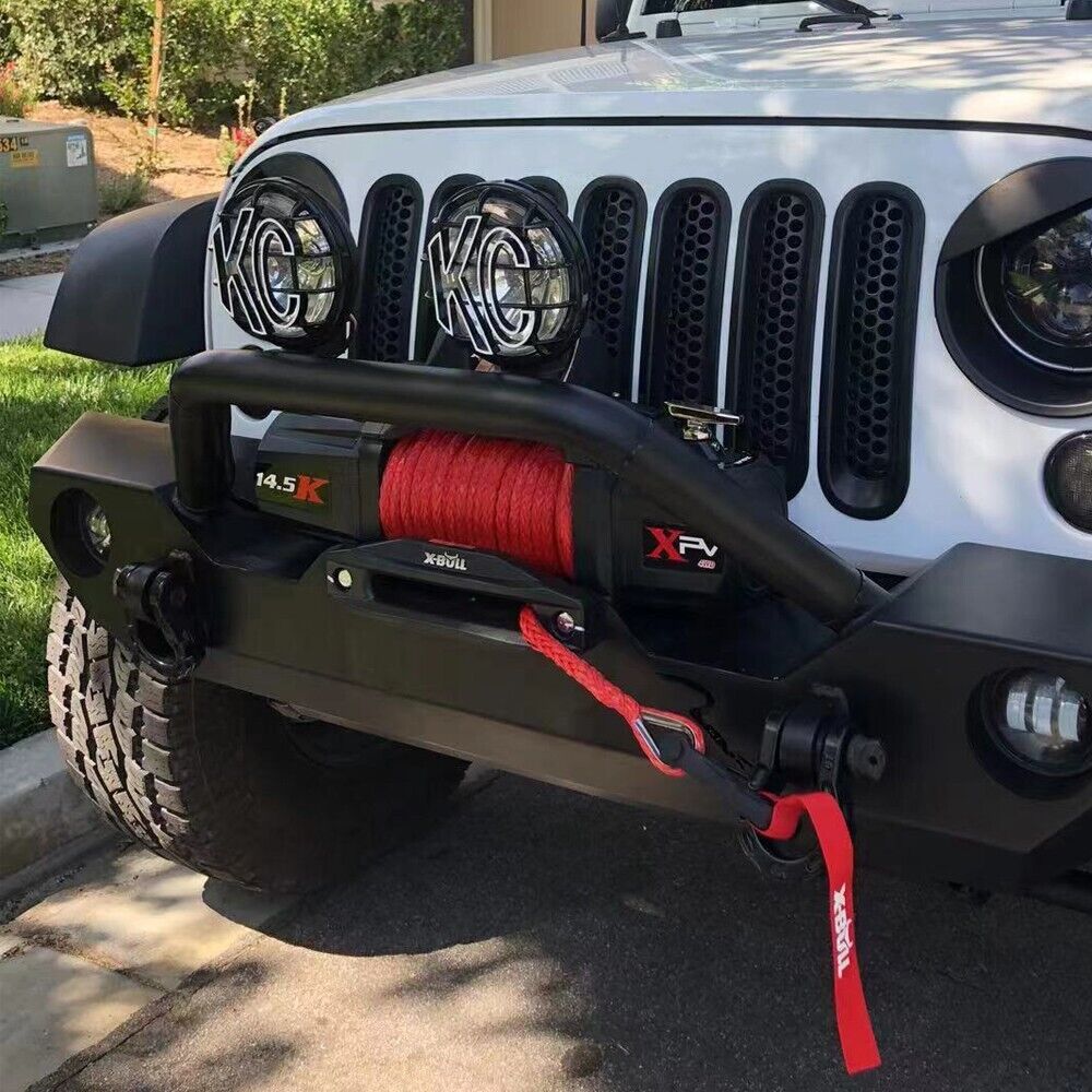 4WD Winch 14500LBS 12V synthetic rope with 2 Pairs Recovery Tracks Gen2.0 Red