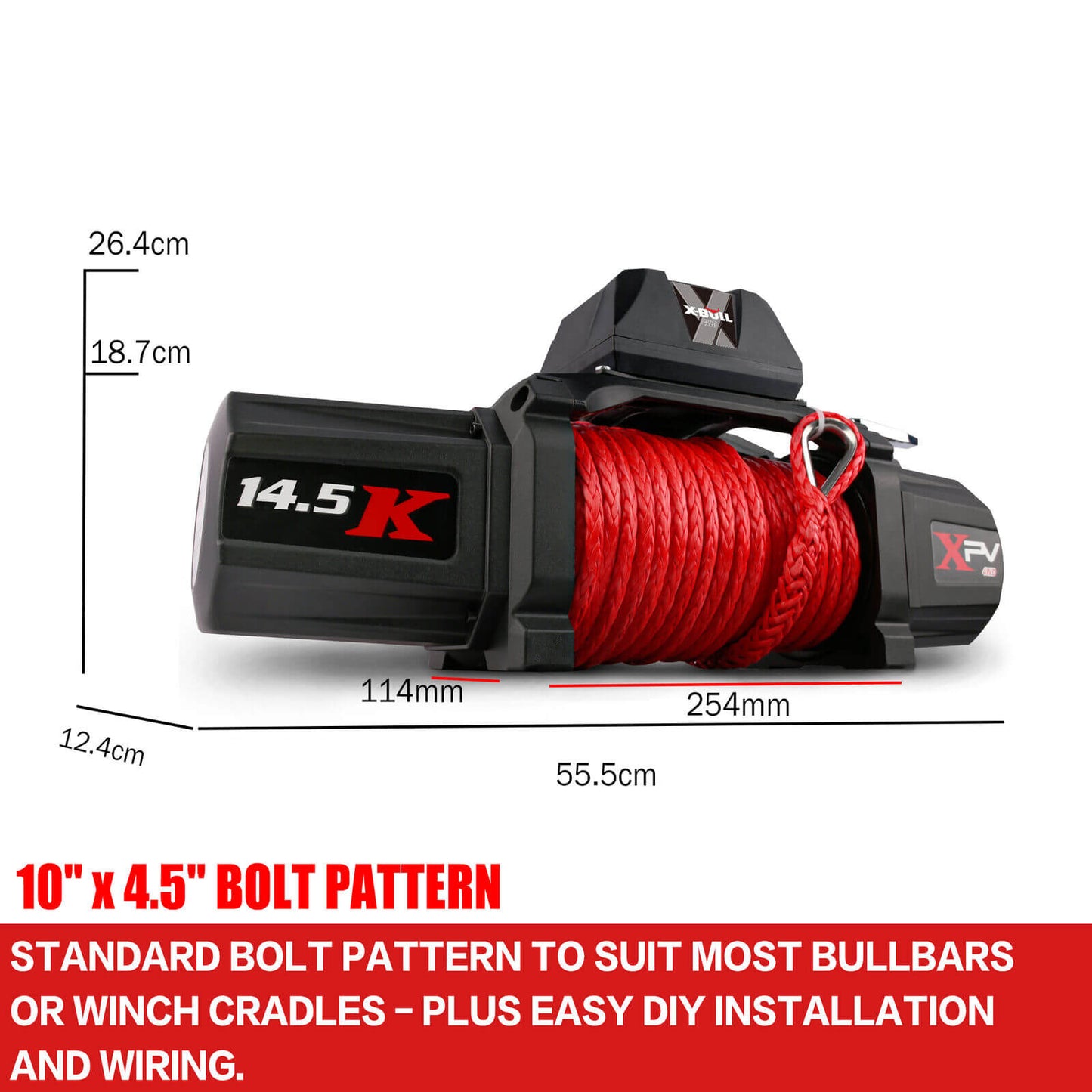 12V Winch 14500LBS synthetic rope with Recovery Tracks Gen2.0 Red