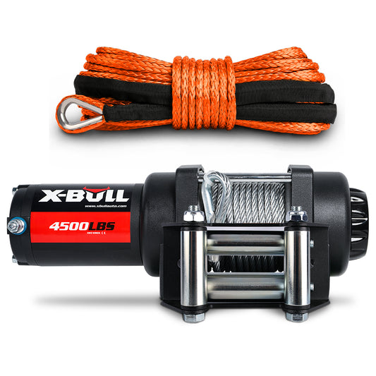 X-BULL 12V Electric Winch 4500LB Winch Boat Trailer Steel Cable With 5.5MX13M Synthetic Rope Orange