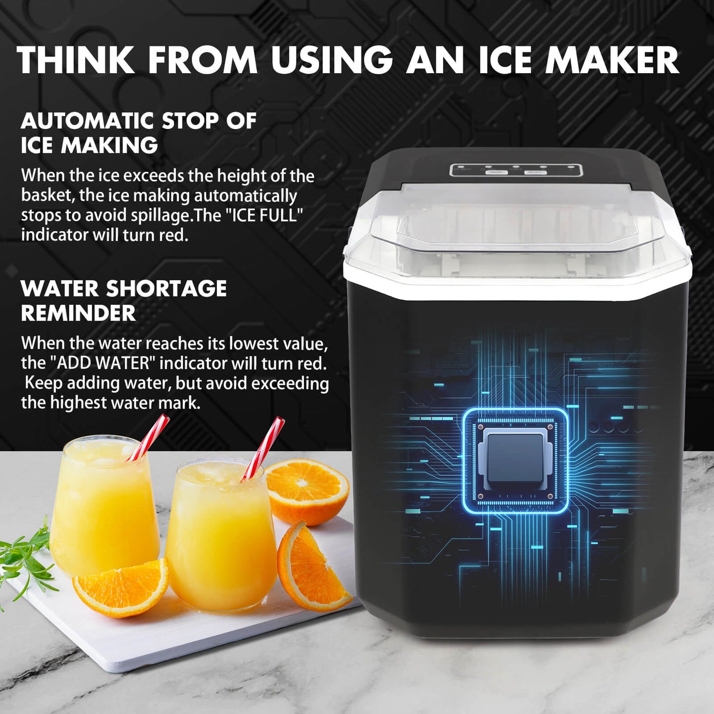 Ice Maker Machine 2.2L Portable Ice Cube Tray Bar Countertop Party Commercial