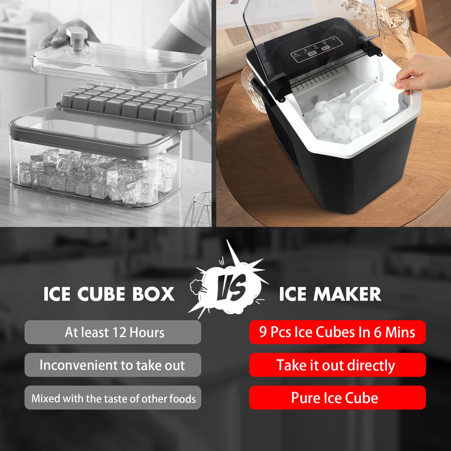 Ice Maker Machine 2.2L Portable Ice Cube Tray Bar Countertop Party Commercial