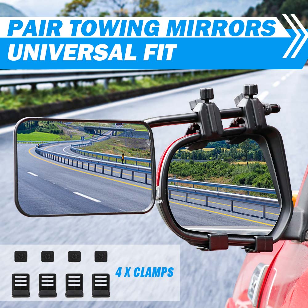 Towing Mirrors Universal Multi Fit Clamp On 4X4 Caravan Trailer A Pair