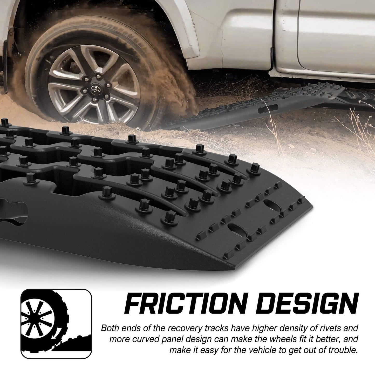 Recovery Tracks Sand Tracks Kit, Carry Bag, Mounting Pin, Sand/Snow/Mud, 10T 4WD, Black, Gen3.0