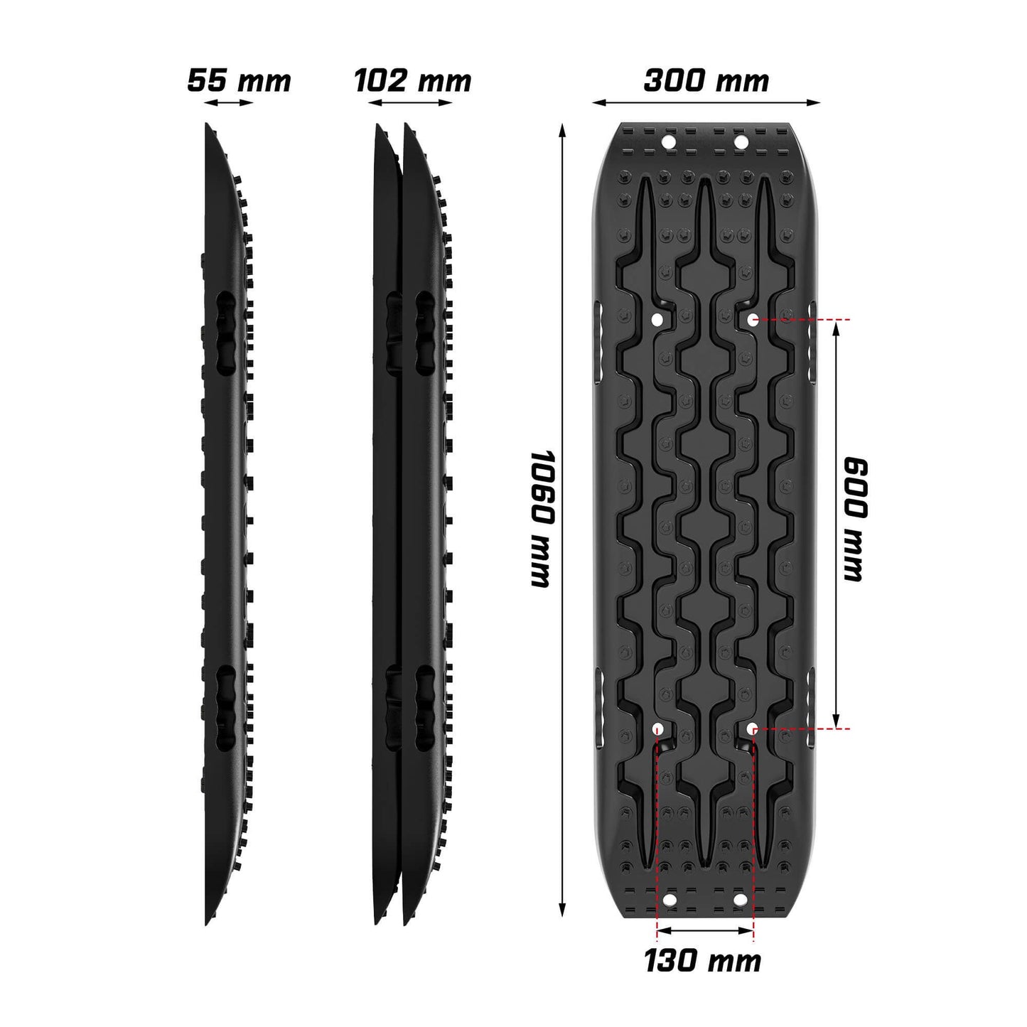 Recovery Tracks Sand Tracks Kit, Carry Bag, Mounting Pin, Sand/Snow/Mud, 10T 4WD, Black, Gen3.0
