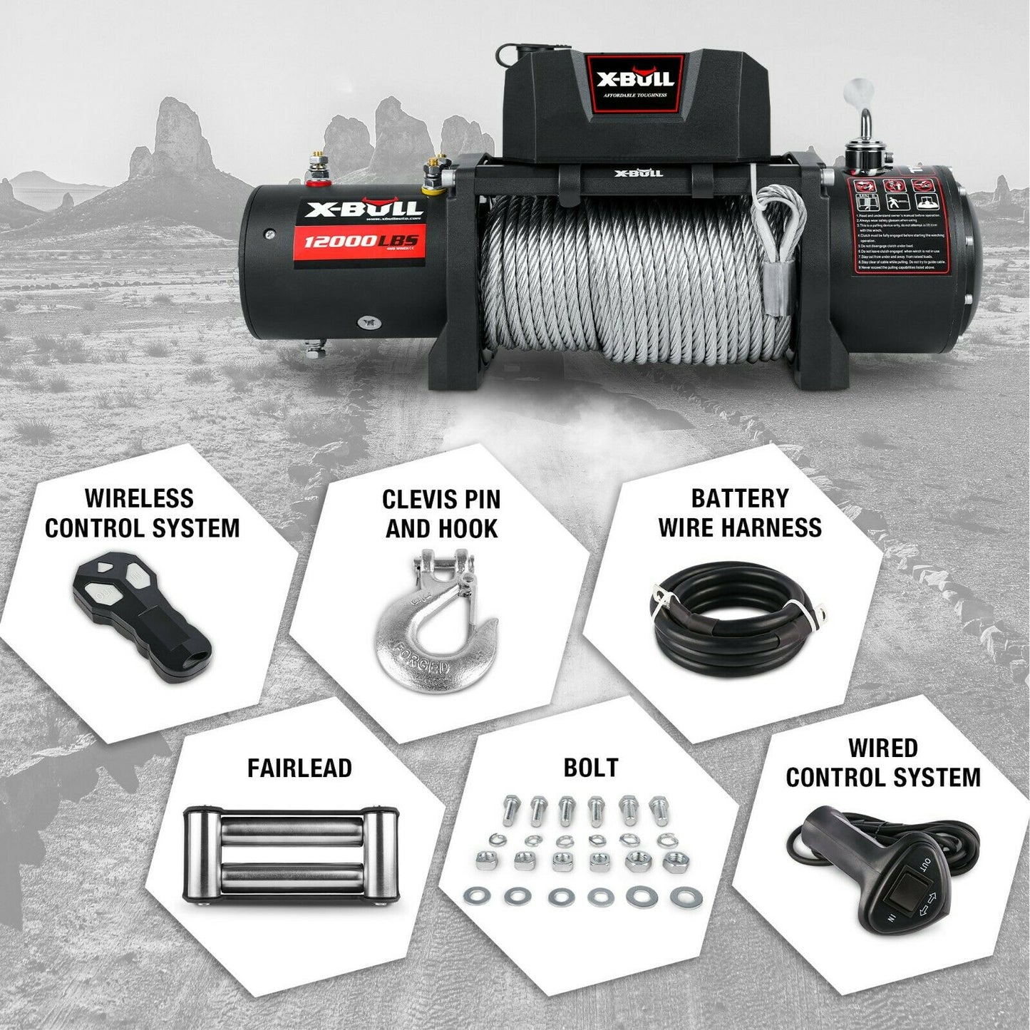 Electric Winch 12000LBS/5454KGS Steel Cable 12V Wireless Remote Offroad