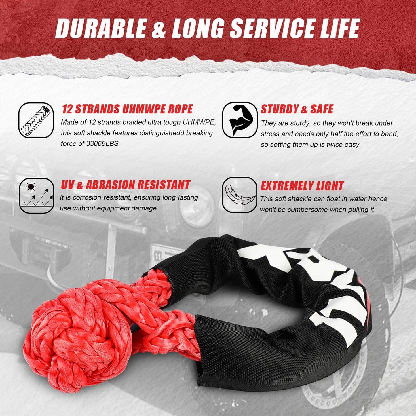 4WD Recovery Kit Kinetic Recovery Rope With 12000LBS Electric Winch 12V Winch 4WD 4X4 Offroad