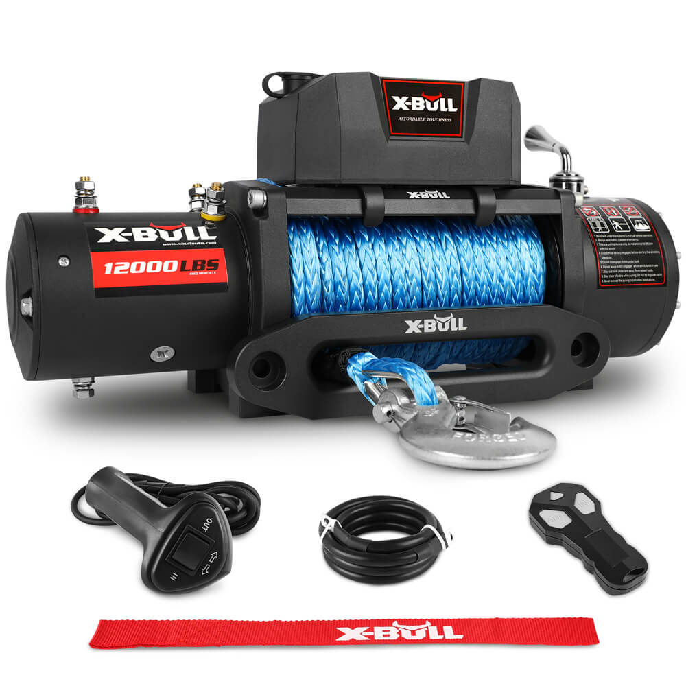 12000LB Electric Winch 12V synthetic rope 4WD with Recovery Tracks Gen3.0 Black