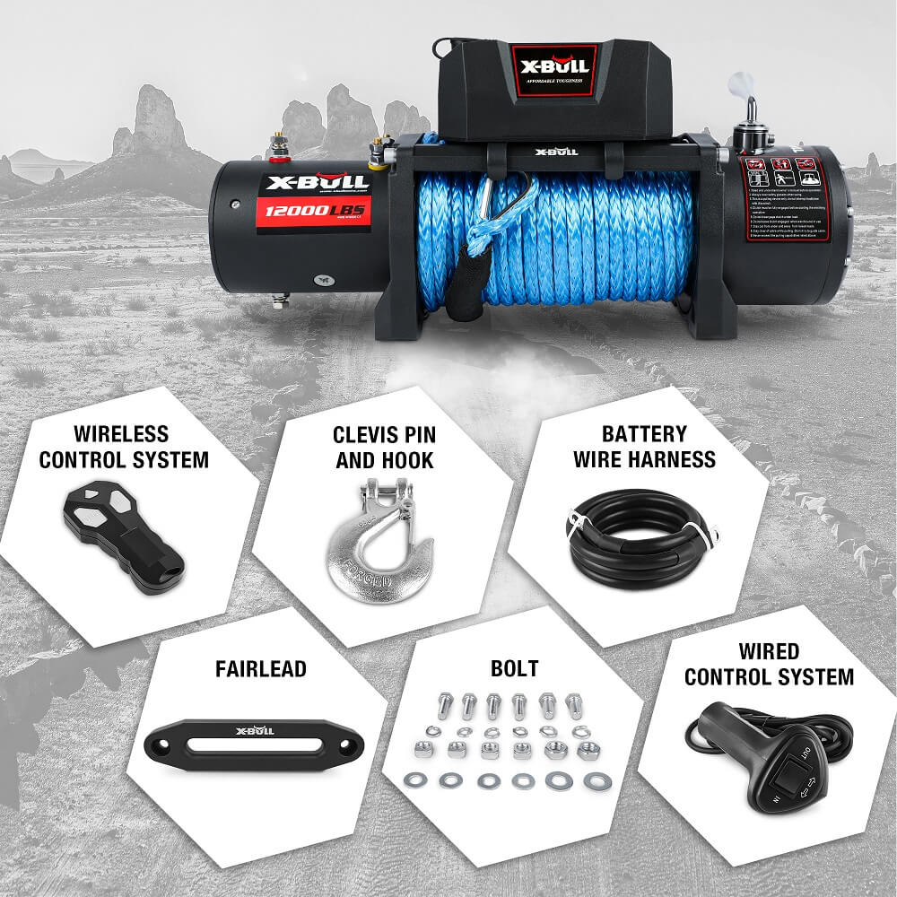 12V Electric Winch 12000LBS synthetic rope 4wd Jeep with Tire Deflator