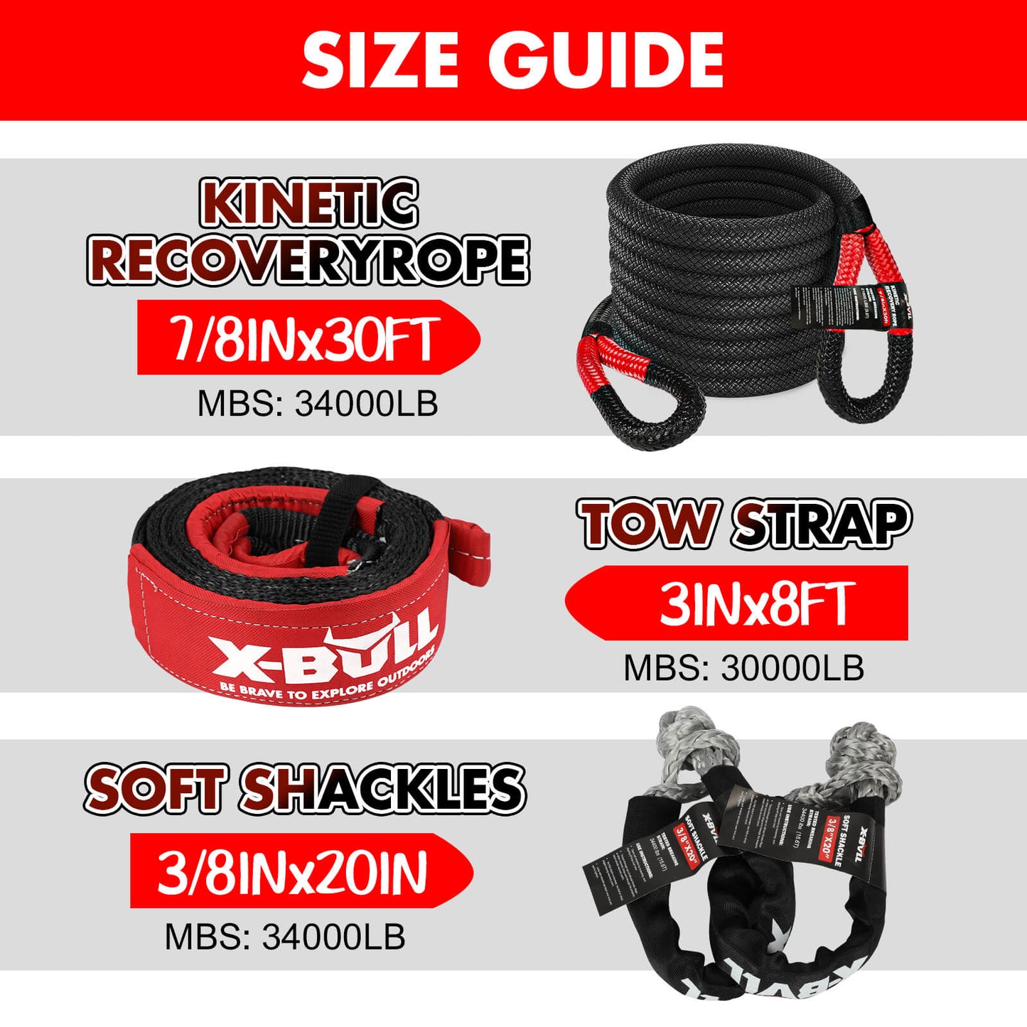 4WD Recovery Kit Kinetic Recovery Rope With 4WD Winch 12000LBS Electric Winch 12V 4X4 Offroad