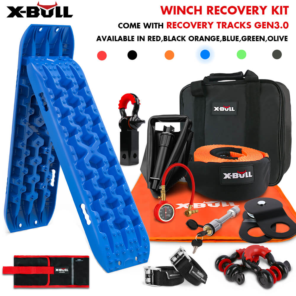 X-BULL Winch Recovery Kit with Recovery Tracks Boards Gen 3.0 Snatch Strap Off Road 4WD Blue