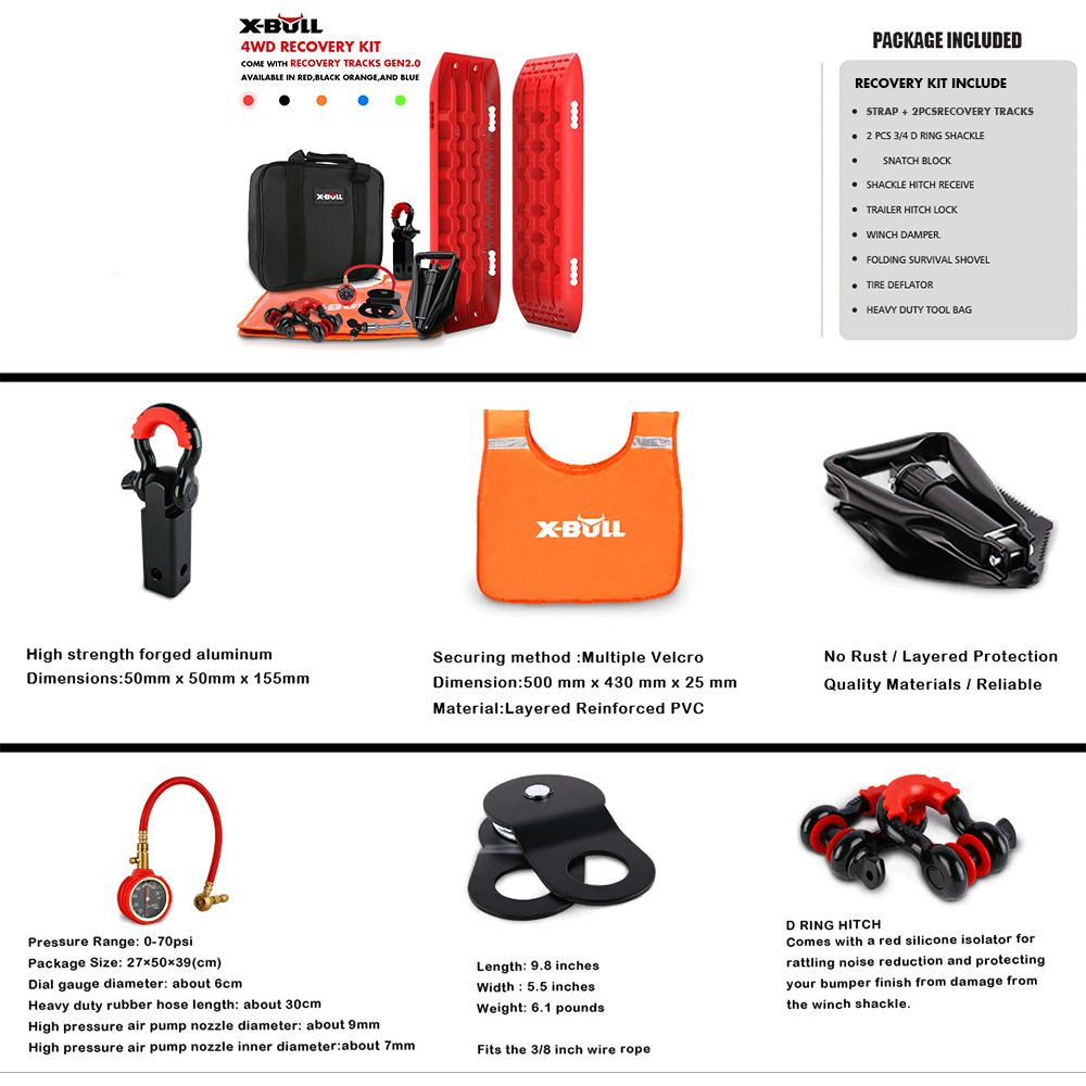 Winch Recovery Kit Recovery Tracks / Snatch Strap Off Road 4WD - Orange