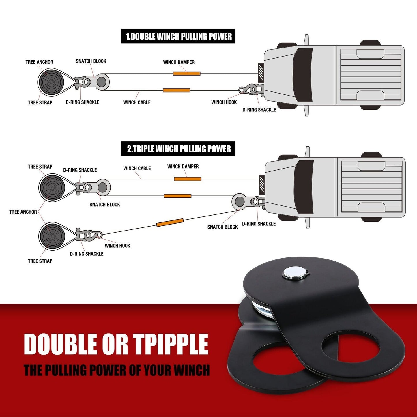 Winch Recovery Kit Recovery Tracks / Snatch Strap Off Road 4WD - Orange