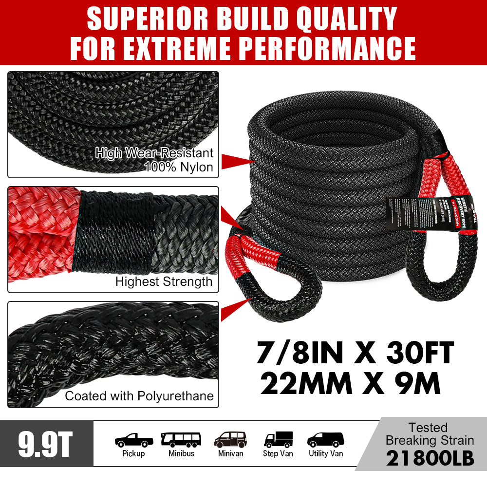 4X4 Recovery Kit Kinetic Recovery Rope Snatch Strap / 2PCS Recovery Tracks 4WD Gen3.0 Red