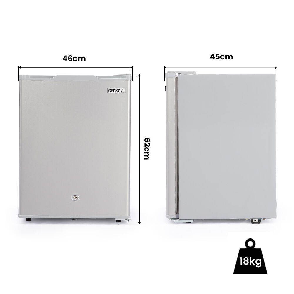 GECKO 70L Portable Bar Fridge and Freezer 12V/24V for Camping, Caravans, Silver