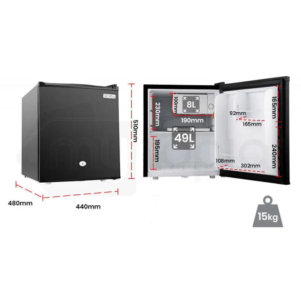 GECKO 57L Portable Camping Bar Fridge with Freezer 12V/24V, Black