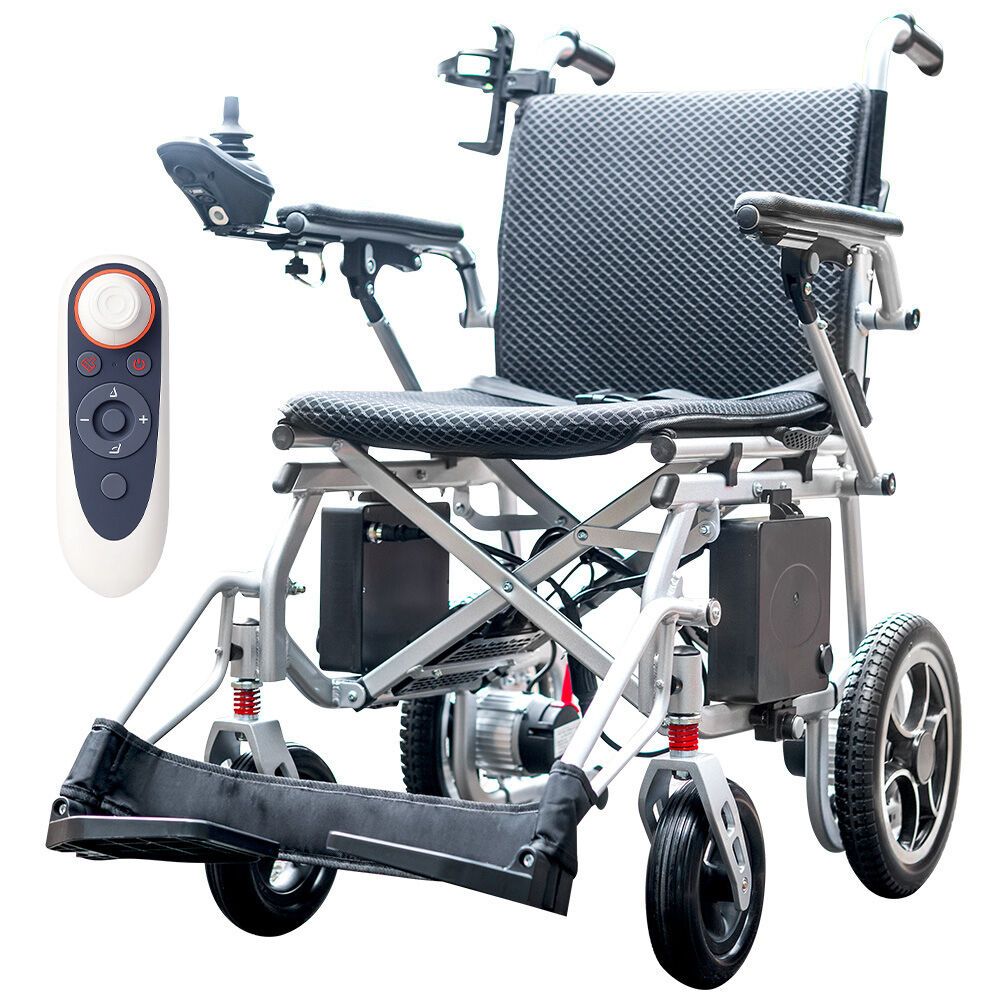 EQUIPMED Power Electric Wheelchair, Airline Approved Wheelchair, Extra Lightweight, Long Range, Lithium Batteries, Silver