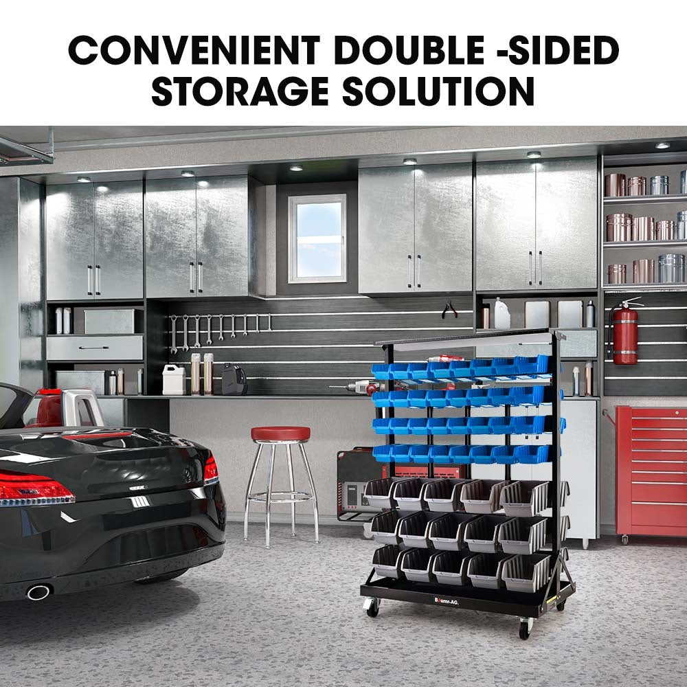 BAUMR-AG 94 Parts Bin Rack Storage System Mobile Double-Sided - Blue