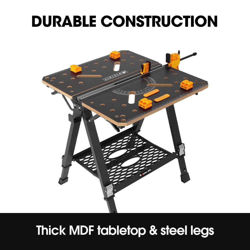 BAUMR-AG Portable Multifunction Workbench, 2-in-1 Worktable and Sawhorse, Height Adjustable, Expandable