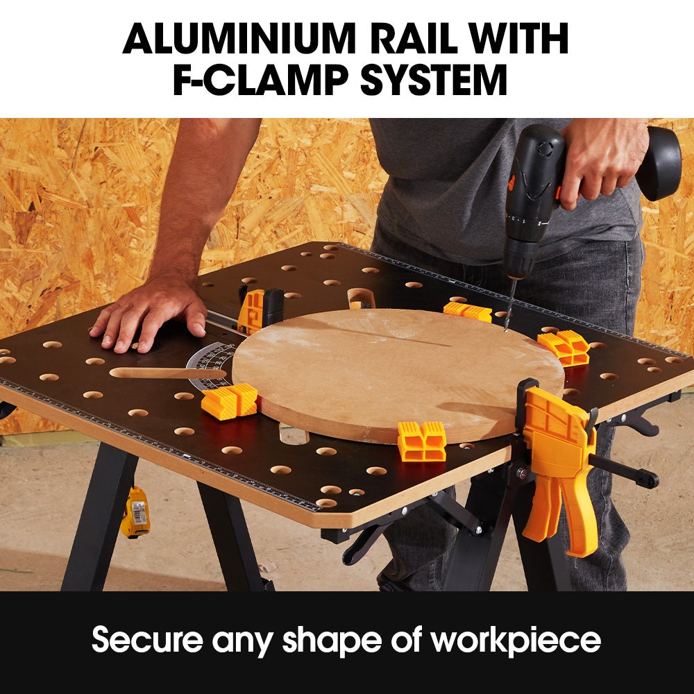 BAUMR-AG Portable Multifunction Workbench, 2-in-1 Worktable and Sawhorse, Height Adjustable, Expandable