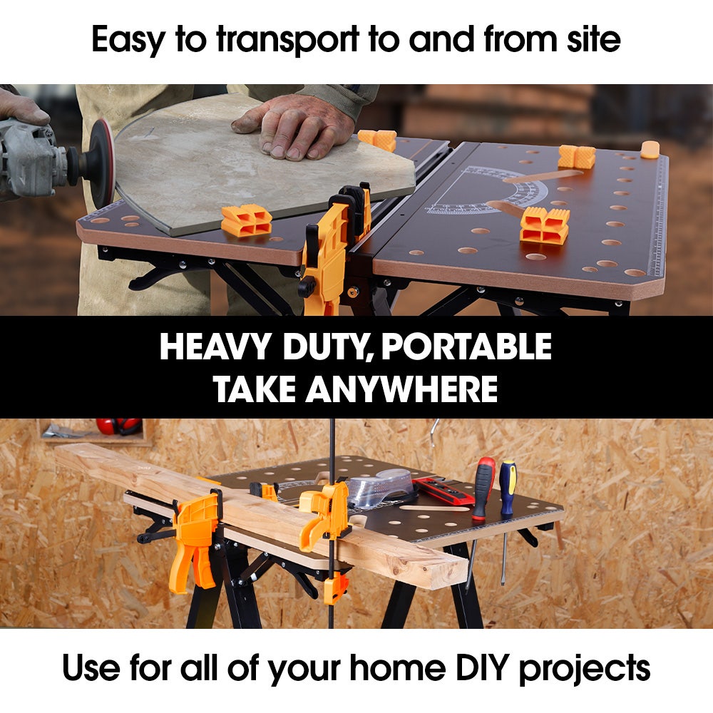 BAUMR-AG Portable Multifunction Workbench, 2-in-1 Worktable and Sawhorse, Height Adjustable, Expandable