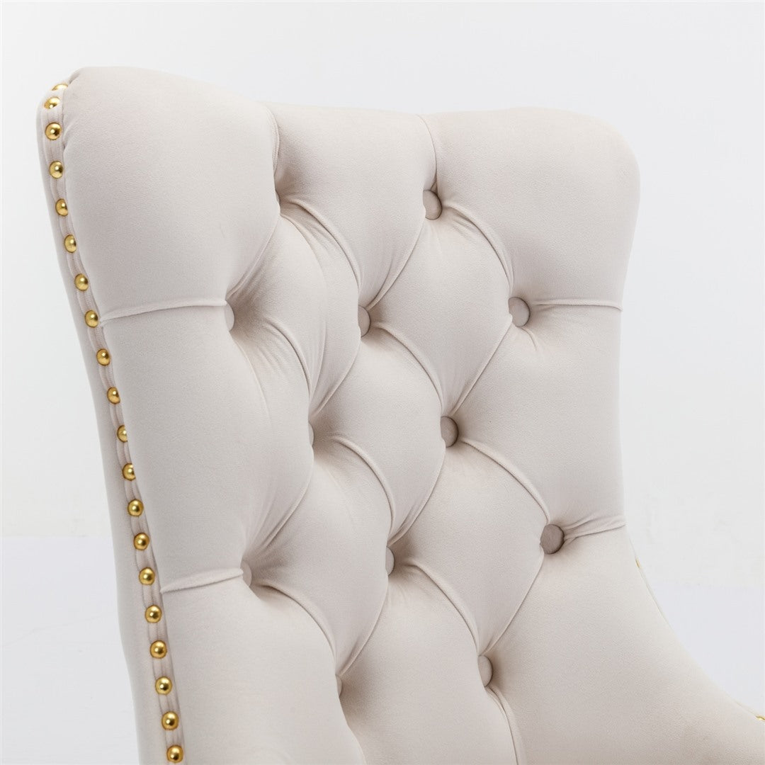 6x Velvet Dining Chairs with Golden Metal Legs-Beige