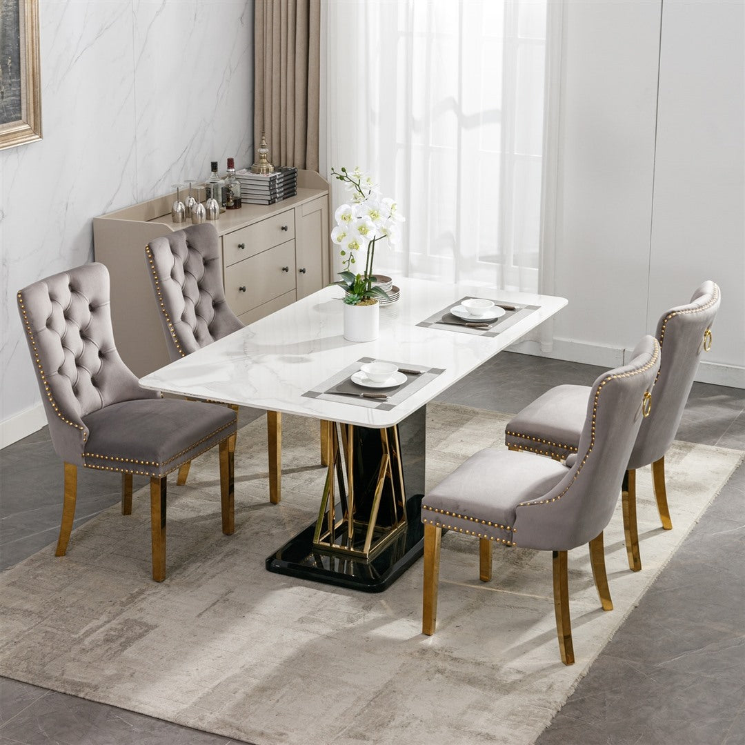 4x Velvet Dining Chairs with Golden Metal Legs-Grey