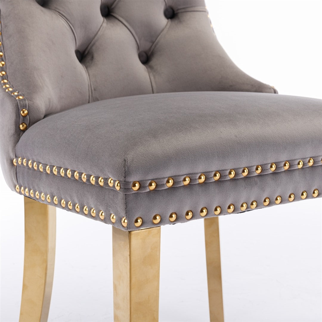 4x Velvet Dining Chairs with Golden Metal Legs-Grey