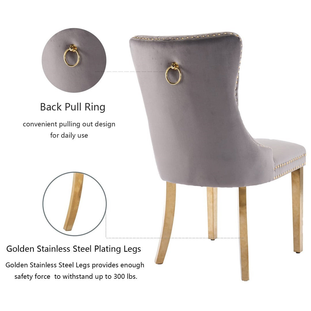 6x Velvet Dining Chairs with Golden Metal Legs-Grey