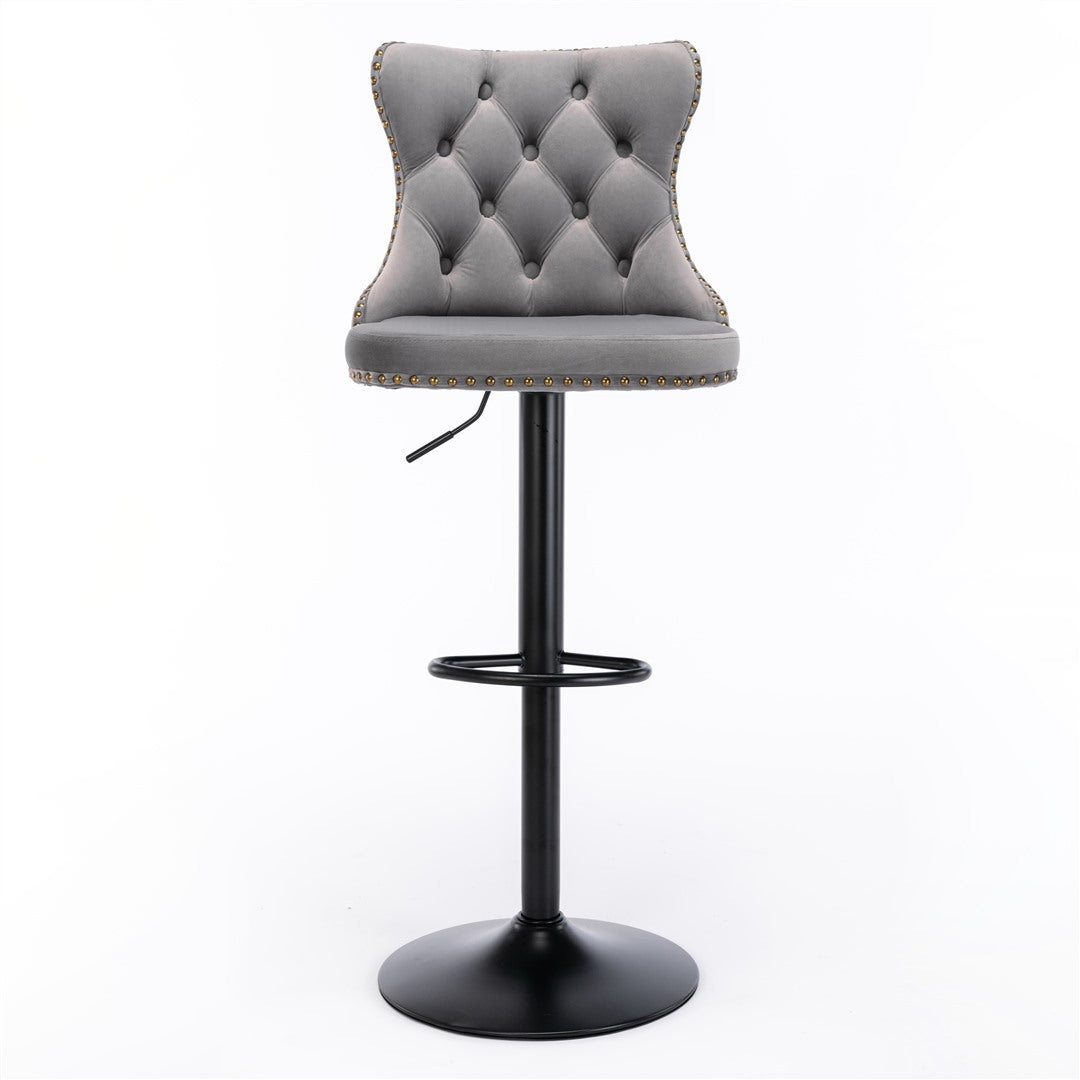 Bar Stool 4x Height Adjustable Swivel Velvet Nailhead with Footrest