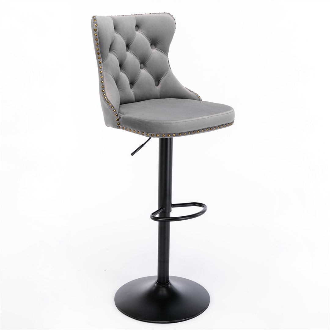 Bar Stool 4x Height Adjustable Swivel Velvet Nailhead with Footrest