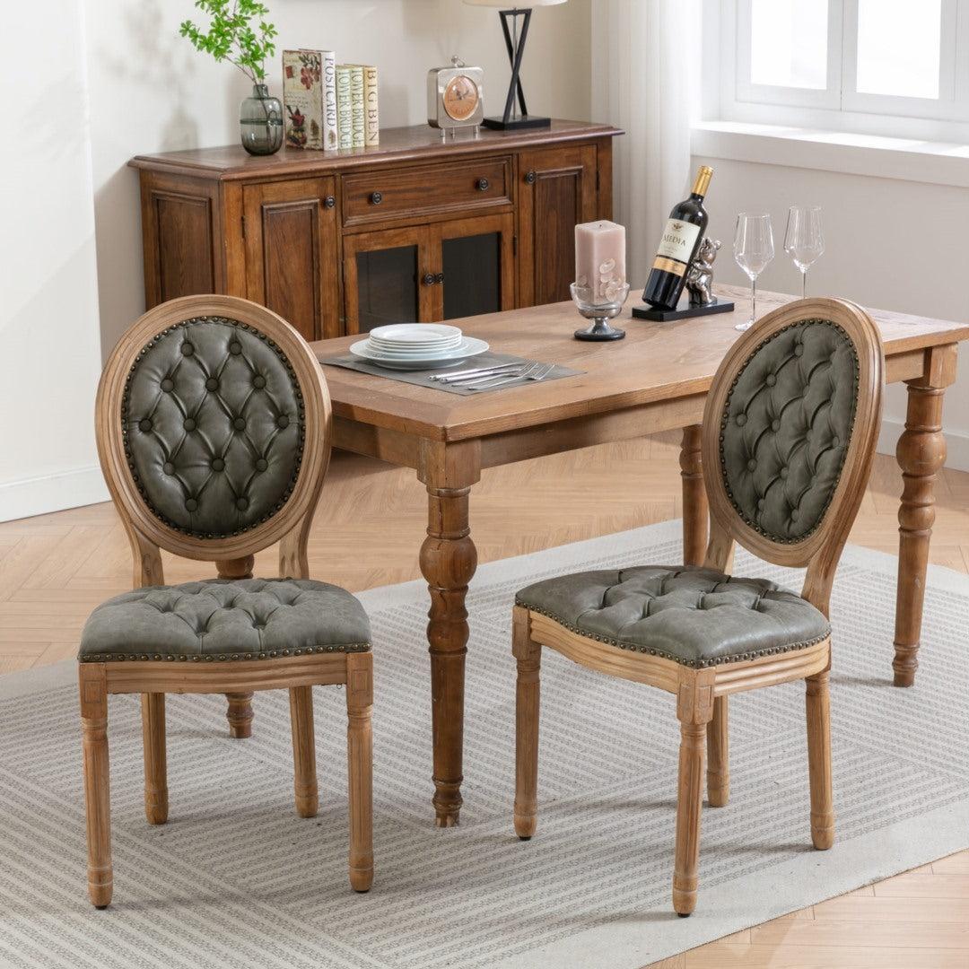 2x Velvet Faux Leather Dining Chairs with Solid Wood Legs-Pine Green