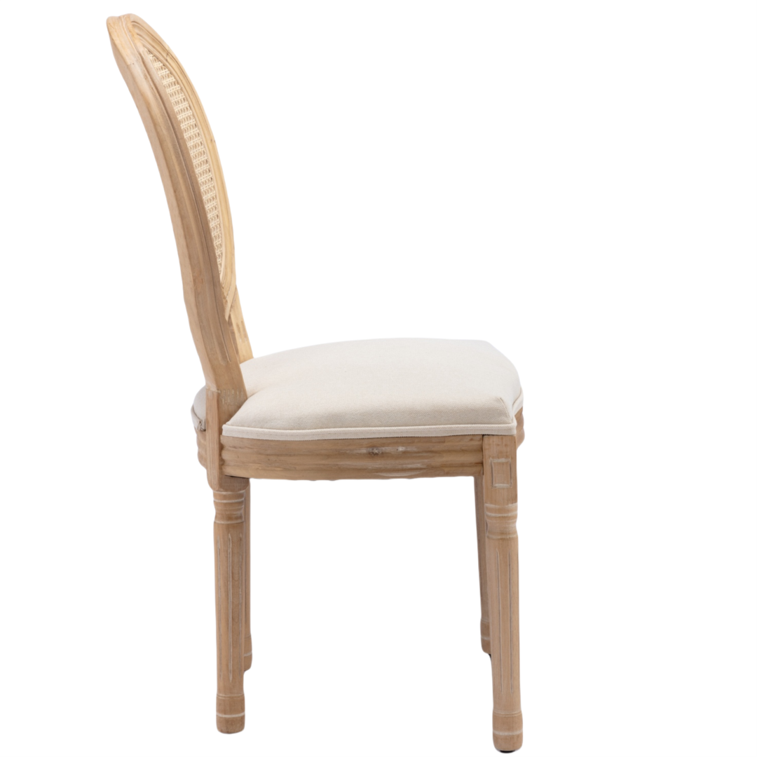 2x Rattan Dining Chairs with Solid Wood Legs- Beige