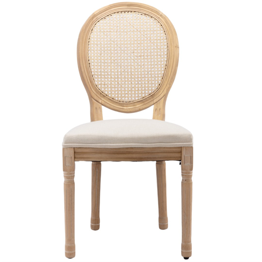 4x Rattan Dining Chairs with Solid Wood Legs- Beige