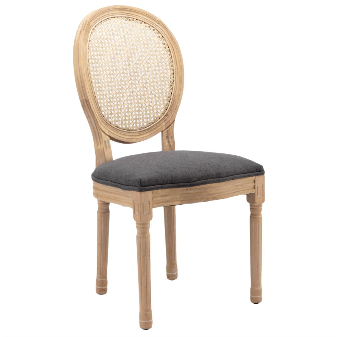 2x Rattan Dining Chairs with Solid Wood Legs- Grey