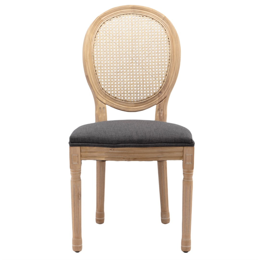 2x Rattan Dining Chairs with Solid Wood Legs- Grey