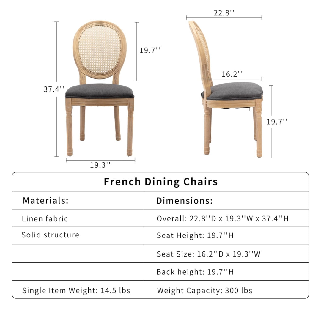 4x Rattan Dining Chairs with Solid Wood Legs- Grey